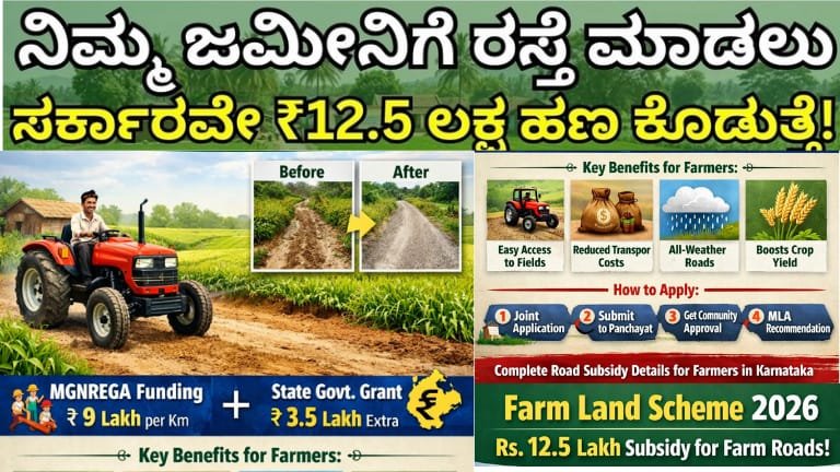 Farm Land Scheme 2026: ಕೃಷಿ ಜಮೀನಿಗೆ ರಸ್ತೆ ಮಾಡಲು ₹12.5 ಲಕ್ಷ ಸಹಾಯಧನ – ಅರ್ಜಿ ವಿಧಾನ, ಅರ್ಹತೆ ಸಂಪೂರ್ಣ ಮಾಹಿತಿ